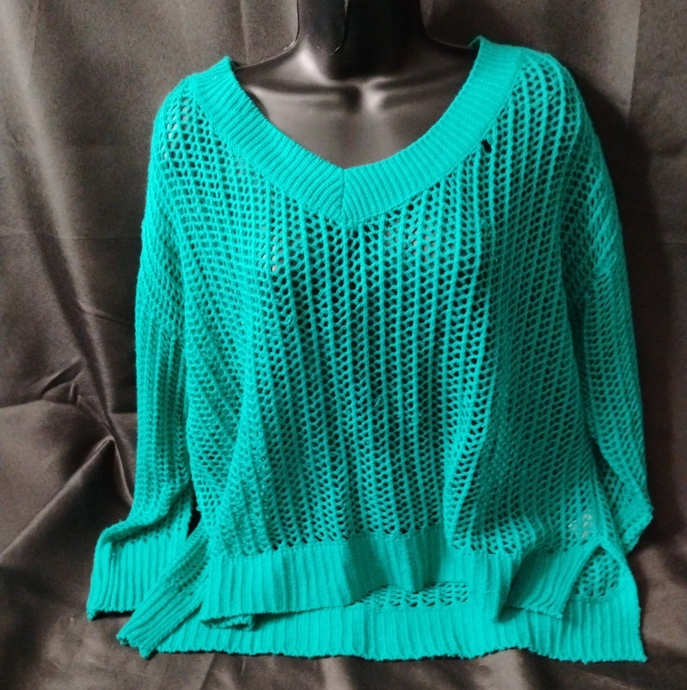 Green net tunic sweater sz lg